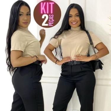 Imagem de kit 2 T-shirt  Gola Alta Blusa Feminina Zara Básica 100% ALGODÃO Camis