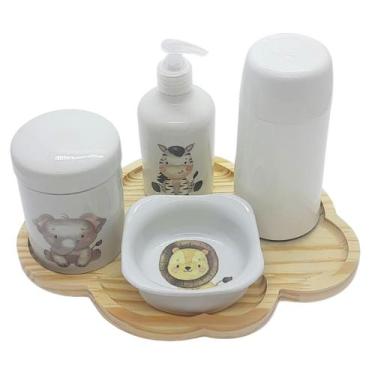 Imagem de Kit higiene bebê 5 pçs Safari Bandeja Nuvem Garrafa térmica - Antilope