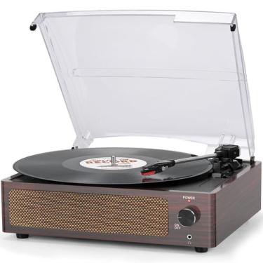 Imagem de Toca-Discos Vintage de 3 Velocidades - Sem Fio e em Madeira Vermelha