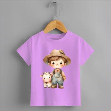 Imagem de Camiseta Infantil Menino Fazendeiro Vaquinha Personalizada Tecido Prem