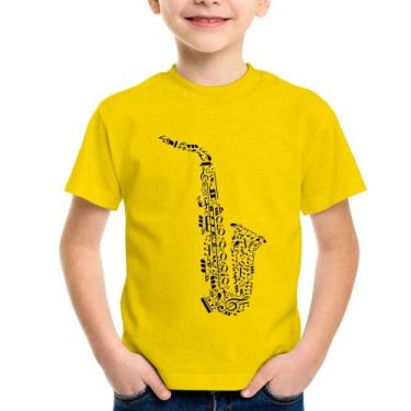 Imagem de Camiseta Infantil Saxofone Notas Musicais - Foca na Moda, Amarelo, 4