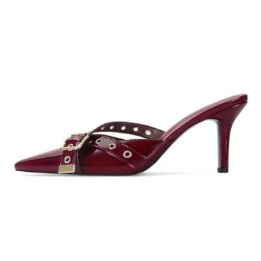 Imagem de Dsevht Salto gatinho preto feminino bico fino fechado elegante salto laço vintage mules sexy pontudo cravejado sapato stiletto, Borgonha, 41