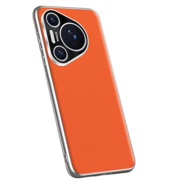 Imagem de LYJSMGZ Capa clássica para Huawei Pura 70 Ultra/70 Pro/70 Pro+/70, capa galvanizada de couro de vaca com textura de lichia, à prova de choque, capa slim fit, laranja, 70 Pro+