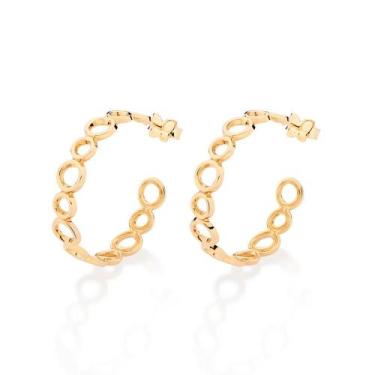Imagem de Brincos rommanel feminino banhado ouro 18k meia argola círculos 527427
