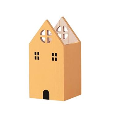Imagem de Porta-lápis de madeira, fofo, em forma de casa, caixa de armazenamento de mesa, escola, escritório, papelaria, porta-canetas (rosa