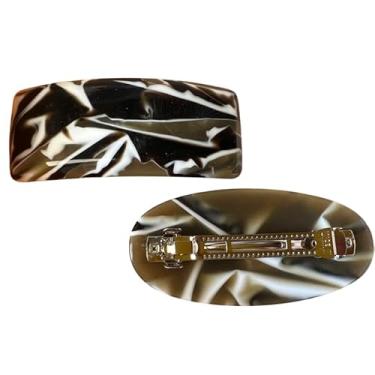 Imagem de Par Presilha Prendedor de Cabelo Retrô Luxo Tamanho Grande Oval e Retangular - Preto