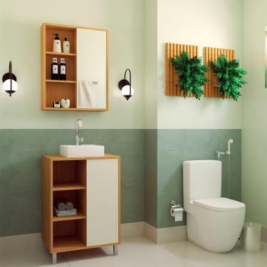 Imagem de Conjunto de Gabinete e Armário de Banheiro com Espelho Julia 2 pt Mel e Arenas