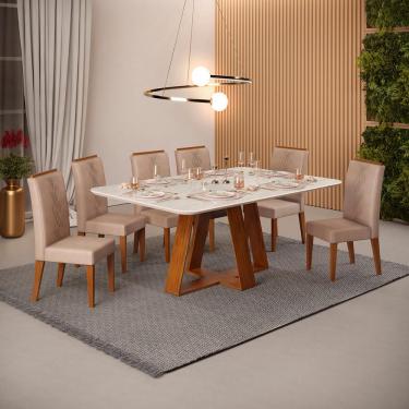 Imagem de Conjunto Sala de Jantar 6 Cadeiras Tampo Sem Vidro 170x90 dj Móveis Kiara Freijó Quartzo Yasmin Veludo Kraft