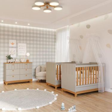 Imagem de Quarto Bebê Gêmeos com 2 Berços Mini Cama e Cômoda 6 Gavetas Liza Perm