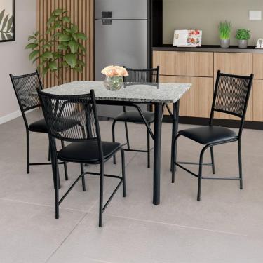 Imagem de Mesa de Jantar Retangular Famais Cairo com 4 Cadeiras e Tampo em Granito - Preta