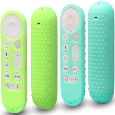 Imagem de Pinowu Capa de controle remoto (2 peças) compatível com Google TV Streamer 4K 2024 Voice Remote, capa protetora antiderrapante à prova de choque com cordões (verde e turquesa, ambos brilhantes)