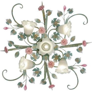 Imagem de Lâmpada De Teto Vintage Luz De Teto Para Tetos, E27 Rosa Vermelha Controle De Parede Regulável Metal Vidro Floral Moderno Luz De Teto Adequado Para Sala De Estar, Quarto, Quarto De Menin, A