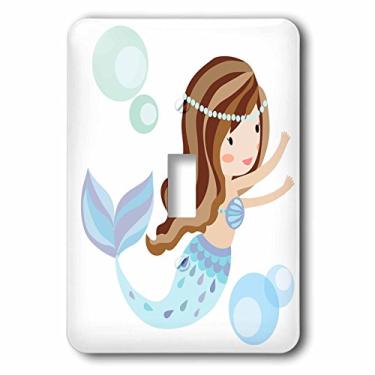 Imagem de 3dRose LSP_254870_1 Linda sereia de cabelos escuros em ilustração azul interruptor único