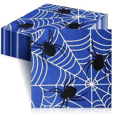 Imagem de Guardanapos de teia de aranha de Halloween, 16,5 cm x 16,5 cm (embalagem com 100) guardanapos de papel descartáveis de festa e coquetel, guardanapos de papel vibrantes de contagem média, guardanapos