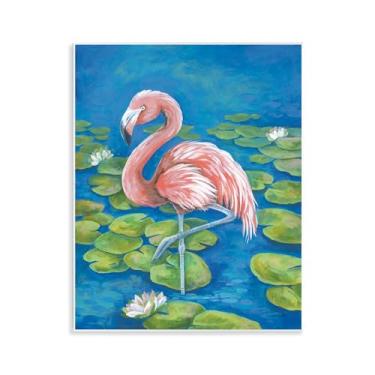 Imagem de Stupell Industries Arte de placa de parede equilibrada de flamingo e lírio, design de Diane Kater, 28 x 35 cm