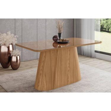 Imagem de Mesa de Sala Jantar Olivia SC117 c/ Tampo Madeirado c/ Vidro Curvo 160x90cm Nature - Henn