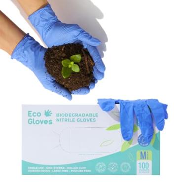 Imagem de Eco Gloves Luvas Descartáveis De Nitrilo Biodegradáveis E Ecológicas, Sem Pó, Sem Látex | Preparação De Alimentos, Beleza, Tatuagem, Limpeza 100 Unidades/Caixa (Pacote Com 100, Médio)