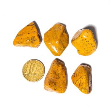 Imagem de 05 Jaspe Amarelo Rolado Pedra G 30 a 45mm Classe A - CristaisdeCurvelo