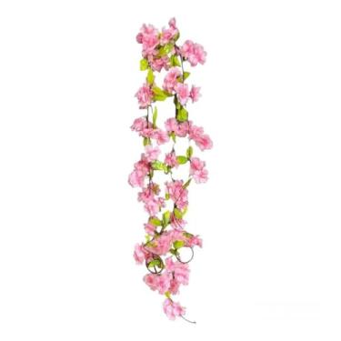 Imagem de 1 Corrente De Cerejeira Artificial Flor c/Folhagem 2,10m Decoração(Rosa)