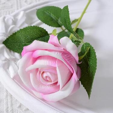 Imagem de 50 peças de rosas artificiais, flores artificiais a granel, flanela realista, rosas artificiais com haste, adequado para decoração de casamento, aniversário de casamento, buquê de noiva DIY (rosa