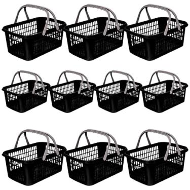 Imagem de Kit 10 Cestas de Compras Supermercado Farmacia Com Alça 9 Litros (Preto)