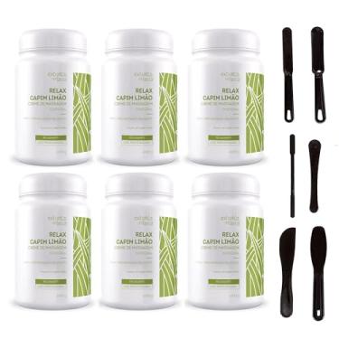 Imagem de Kit Creme de Massagem Corporal 6 Relax Capim-Limão 1000 g – Ação Calmante, Refrescante e Hidratante + Kit 6 Espátulas