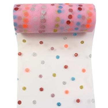 Imagem de Yuanchuan Rolos de tule com glitter de bolinhas coloridas 15,2 cm x 10 jardas (9,1 m) rolos de tule, tecido tutu para saias faça você mesmo, casamento, embrulho, costura, artesanato, laço, decorações