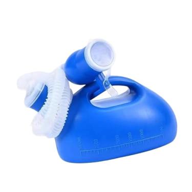 Imagem de harayaa Garrafa de xixi masculina, penico portátil para viagem, coletor de mictório com tampa e mangueira para idosos, pacientes, casa, carro, Azul, com Mangueira de 1.6