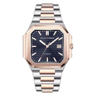 Imagem de Relógio masculino Specht & Söhne 41 mm quadrado cúbico 5711 relógios mecânicos ouro rosa aço inoxidável cristal de safira à prova d'água, ouro rosa - azul