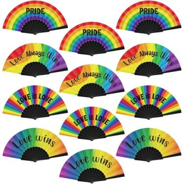 Imagem de Cinrobiye 12 peças Rainbow Gay Pride Folding Hand Rave Fan Accessories LGBTQ Love is Love Leque portátil para lésbicas pansexual orgulho bissexual mês desfile celebração lembrancinhas suprimentos
