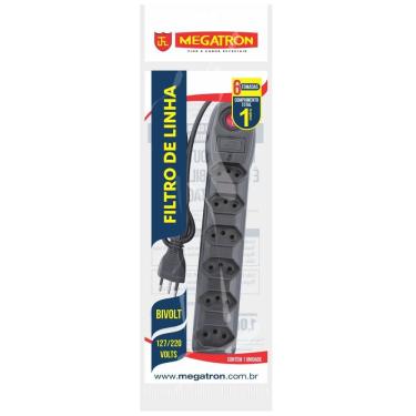 Imagem de Filtro De Linha 6 Tomadas Bivolt Preto 33 Megatron
