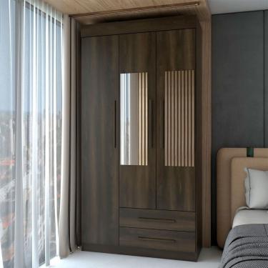 Imagem de Guarda-Roupa Solteiro Sublime 3 Portas 2 Gavetas com Espelho Imbuia - Panorama Móveis