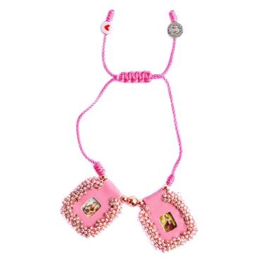 Imagem de Pulseira Sagrada Escapulária Artesanal Bordada Pedra Rosa Pulseira do Sagrado Coração de Jesus, Virgem Santa de Carmen, Arcanjo de São Miguel. 2,5 cm x 3 cm por Zaraleas, Adult, Couro, Sem Pedra