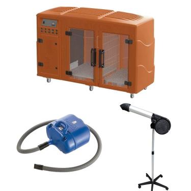 Imagem de Kit Pet Shop Máquina De Secar Laranja + Secador 5000 Black E Soprador Revolution Azul Kyklon - 110v