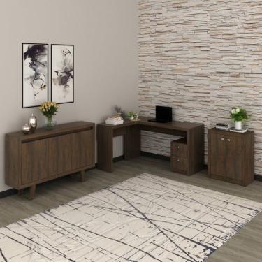 Imagem de Conjunto Home Office 3 Peças 1 Escrivaninha Em L 1 Balcão 2 Portas 1 Balcão 3 Portas Espresso Móveis Rústico
