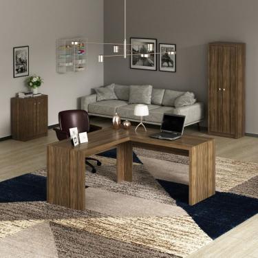 Imagem de Conjunto Home Office 3 Peças 1 Mesa Para Escritório Em L 1 Armário 1 Balcão Espresso Móveis Nogal