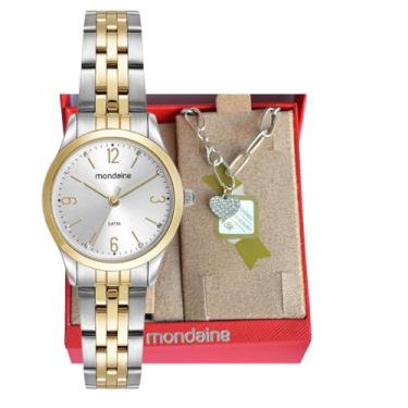 Imagem de Relogio Mondaine Misto Prateado e Dourado Pequeno Feminino 32720 + Kit