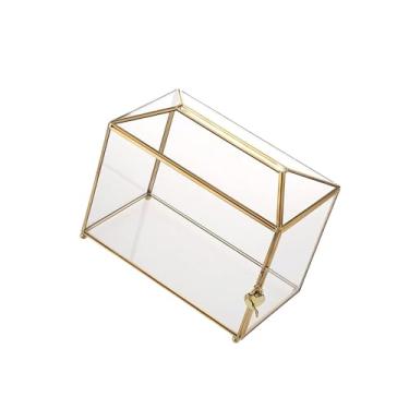 Imagem de Esquirla Caixa de vidro pequena para cartões com fenda e trava, caixa de armazenamento decorativa geométrica para casa, organizador de cartões comemorativos