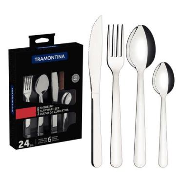 Imagem de Faqueiro Conjunto Jogo Talheres Tramontina Malibu 24 Pc Inox, Inox, 24
