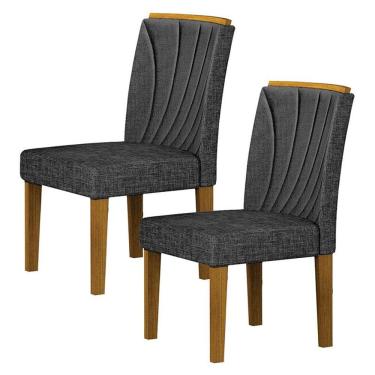 Imagem de Cadeira para Mesa de Jantar Lorena Plus MDF Kit 2 Peças Freijó Linho Chumbo - Leifer Móveis