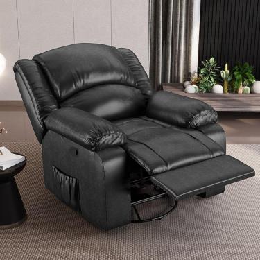 Imagem de Poltrona Do Papai Reclinável Sala De Cinema Madrid Glider Manual Giratória Usb Pu Preto Brilho G26