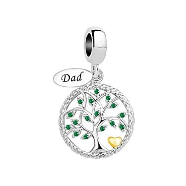 Imagem de MiiFort Pingente de árvore genealógica de pai serve para pulseiras Pandora Moments Joias de aniversário presentes para filha verde CZ