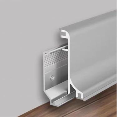 Imagem de Pacote com 22 acabamentos de rodapé de metal de alumínio, cinza claro 80 mm x 2500 mm / 3,15 pol. x 8,2 pés total 55,0 m parede base cobertura molde rodapé, instalação de encaixe em forma de arco sem