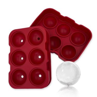 Imagem de Forma de Gelo Silicone Vermelha, 6 Cavidades para Esferas de Gelo, 2 Unidades