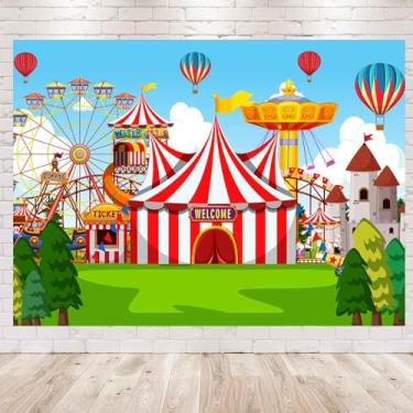 Imagem de Fundo de carnaval desenho animado parque de diversões roda-gigante céu azul circo tenda fotografia fundo 2,1 x 1,5 m poliéster carnaval jogos circo decorações de festa