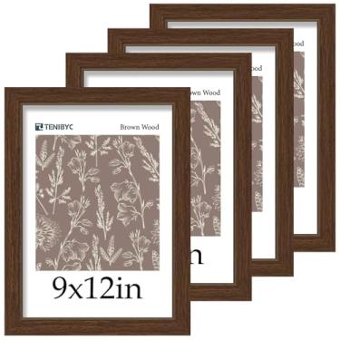 Imagem de TENIBYC Porta-retrato 23 x 30,5 cm, pacote com 4 - madeira marrom, vidro temperado HD, moldura de 23 x 30,5 cm, expositor de mesa ou parede, decoração de férias