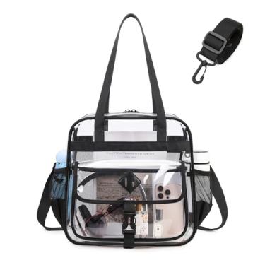 Imagem de MOONBABY Bolsa transparente para eventos de estádio, bolsa transparente transparente com alça removível para esportes, shows, trabalho, viagens, Preto, Medium