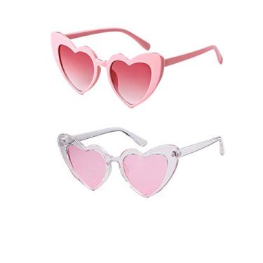 Imagem de Óculos de sol vintage em formato de coração para mulheres, óculos de clout retrô Love UV400 óculos de sol Kurt Cobain, 2 Pack Pink+transparent, Medium
