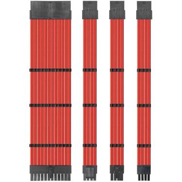 Imagem de Cabo de manga upHere – Extensão de cabo para fonte de alimentação com 24 pinos extra mangas 6 pinos 4 + 4 pinos 500 mm de comprimento com pentes, vermelho (50 cm), SC501