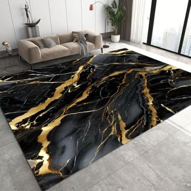 Imagem de EDGZKO Tapetes de mármore preto e dourado: 1,5 x 2,3 m abstrato preto tapete de área de mármore lavável tapete estético para quarto, sala de jantar, sala de estar, dormitório, cozinha, sala de aula